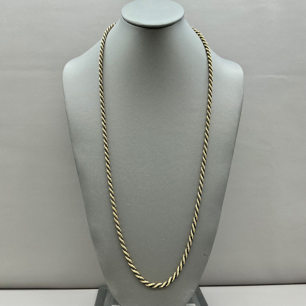 Vintage Trifari Necklace Black Gold Tone Twisted Rope Cord Chain Signed 26"